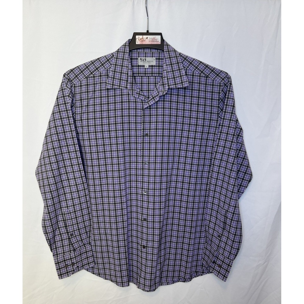 Neiman Marcus Men's Size XL‎ Cotton Lg Sleeve Shirt Purple Grey Plaid Shirt